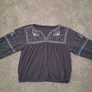 BohoEmbroidered Navy Blouse